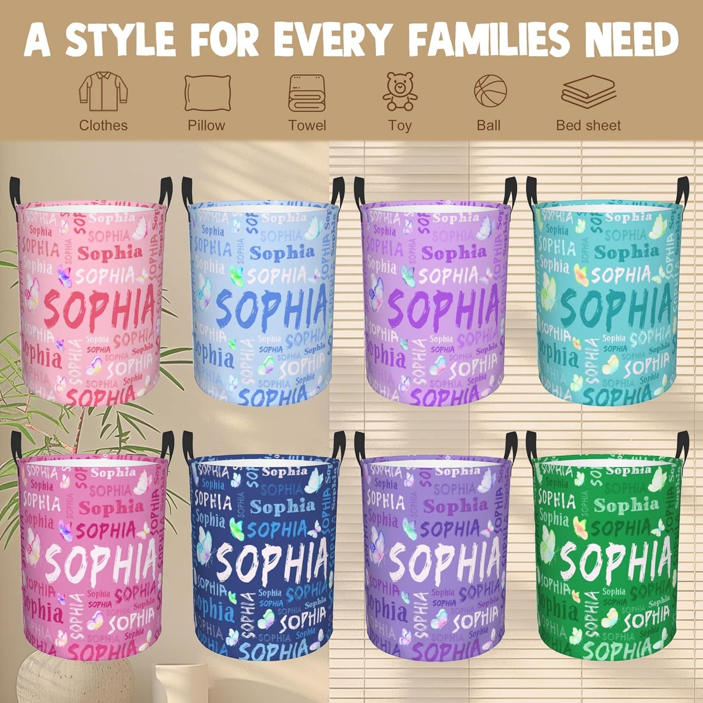Custom Name Laundry Hamper, Personalized Laundry Basket with Name for Boys Girls Kids Men Women, Customized Name Dirty Clothes Basket Gifts for Clothes Toy Bathroom Bedroom Laundry Room Dorm