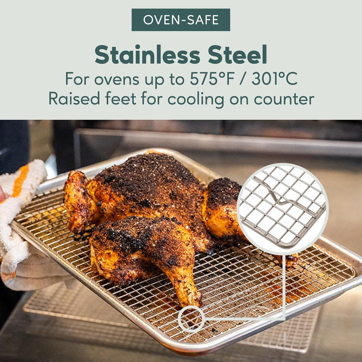 Ultra Cuisine Oven-Safe, Dishwasher-Safe 100% Stainless Steel Cooling & Baking Rack Set - Jelly Roll Sheet Pan Size - Heavy Duty - 10 x 14.7" - Set of 2 - Wire Cooling Racks for Baking & Cooking