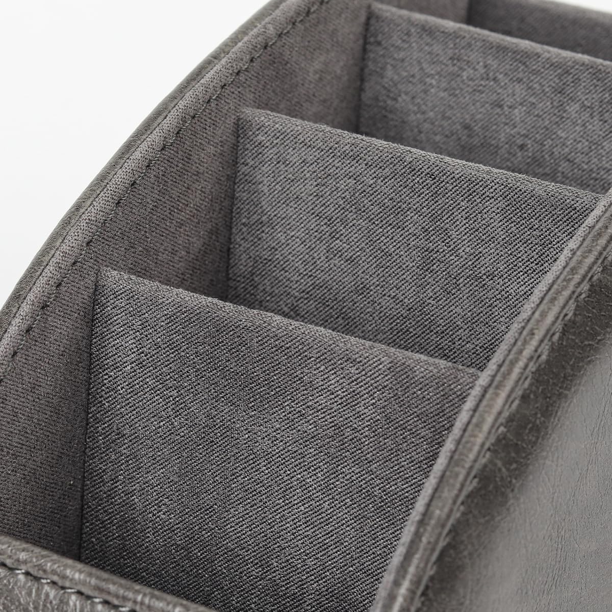 TV Remote Control Holder with 5 Compartments,Pu Leather Remote Caddy/Tray Bedside Table Desk Storage Organizer for DVD, Blu-Ray, Media Player, Heater Controllers andMakeup storage box (Grey)