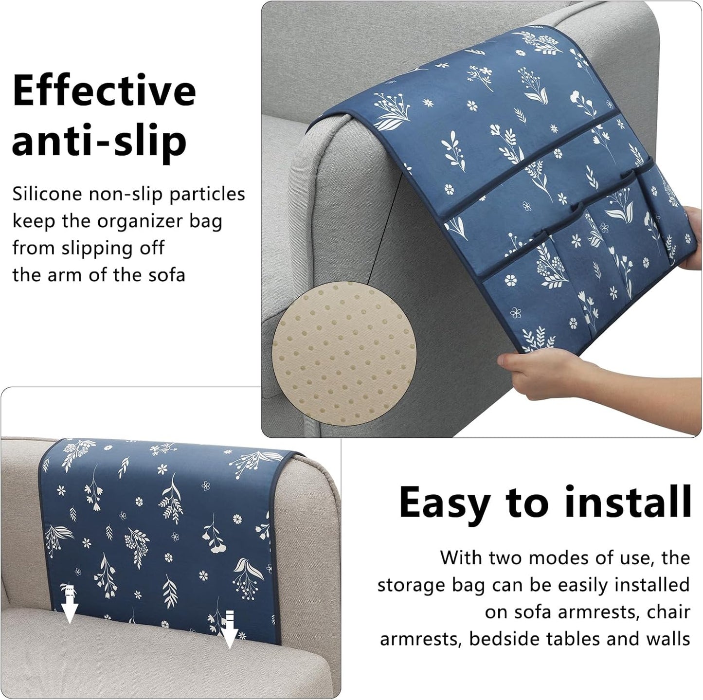 Remote Control Holder for Armchair,Couch Caddy Organizer TV Remote Holder for Bed Storage 5 Pockets,Remote Caddy Bedside Organizer Bedside Table Organizer (Blue, 35''x18'')