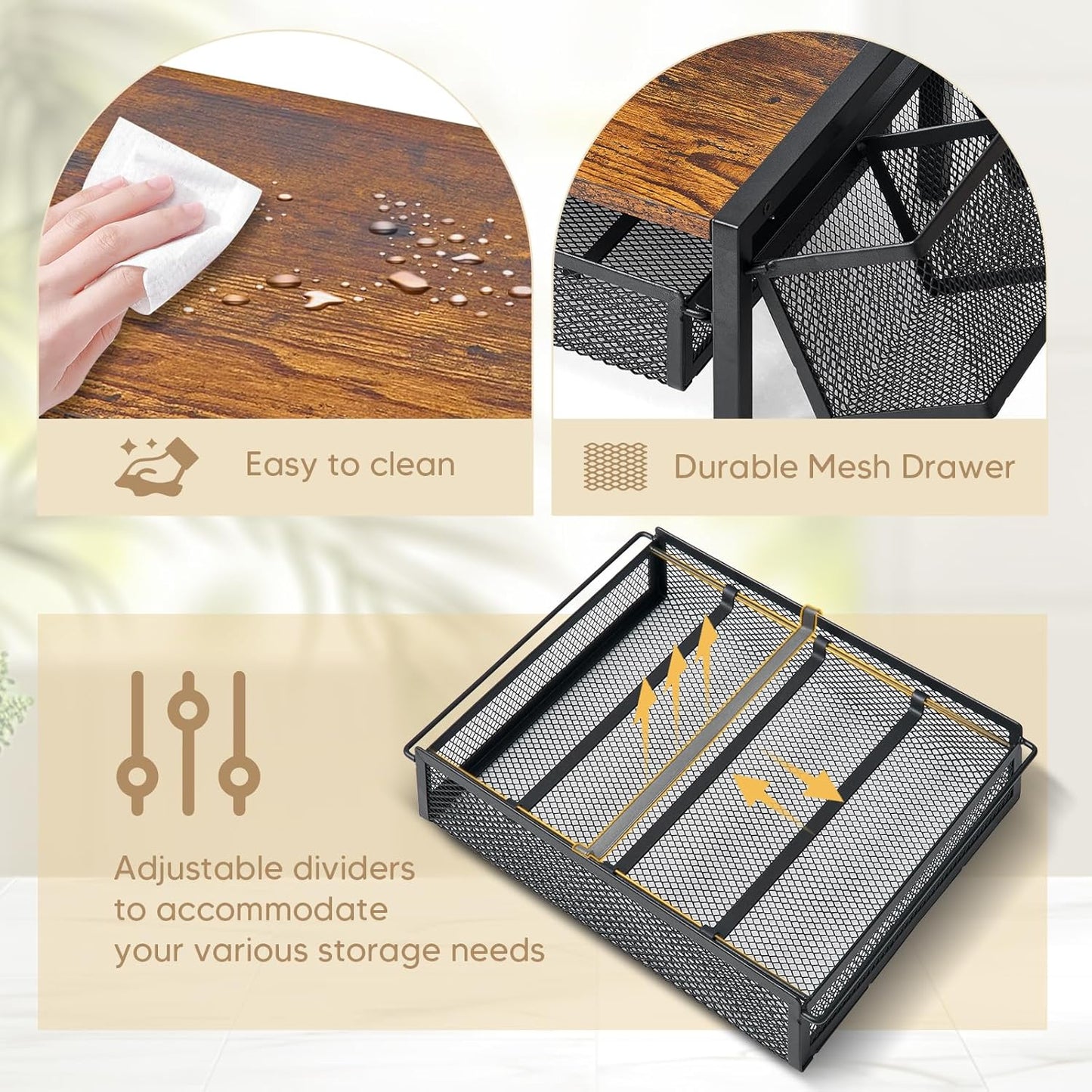 Tea Bag Organizer, Wood Tea Organizer and Storage Cheast, Tea Bag Holder with Storage Drawer, 4 Hooks for Tea Cups Holder, Tea Station Chest Display Container Box for Countertop Kitchen