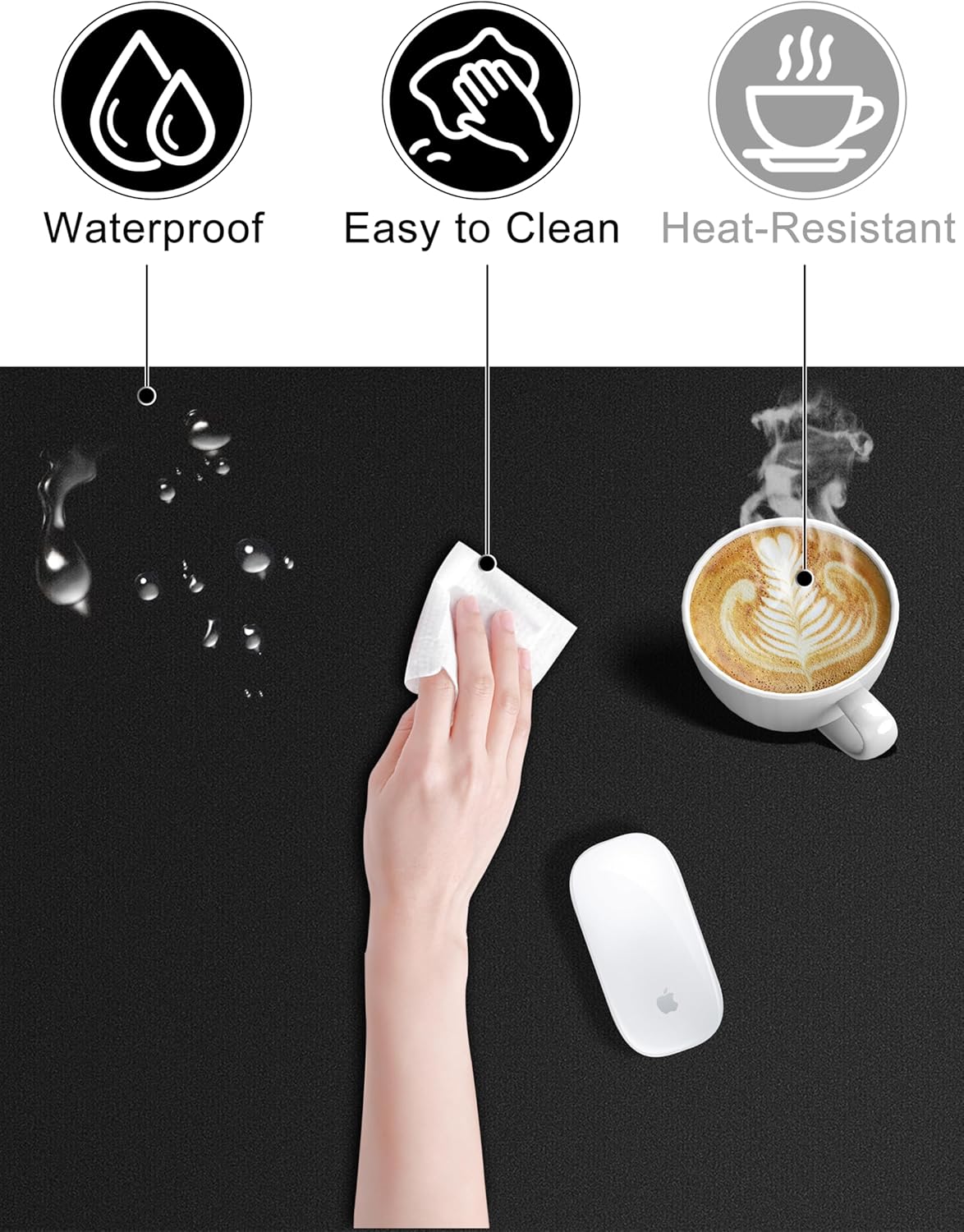 TopMade Mouse Pad with 15W Fast Wireless Charging, 35.43"x15.75" XXXL Large Gaming Waterproof Desk Pad with Ultra-Smooth Surface, Non-Slip Base, Classic Black Computer Desk Mat for MacBook, PC, Laptop