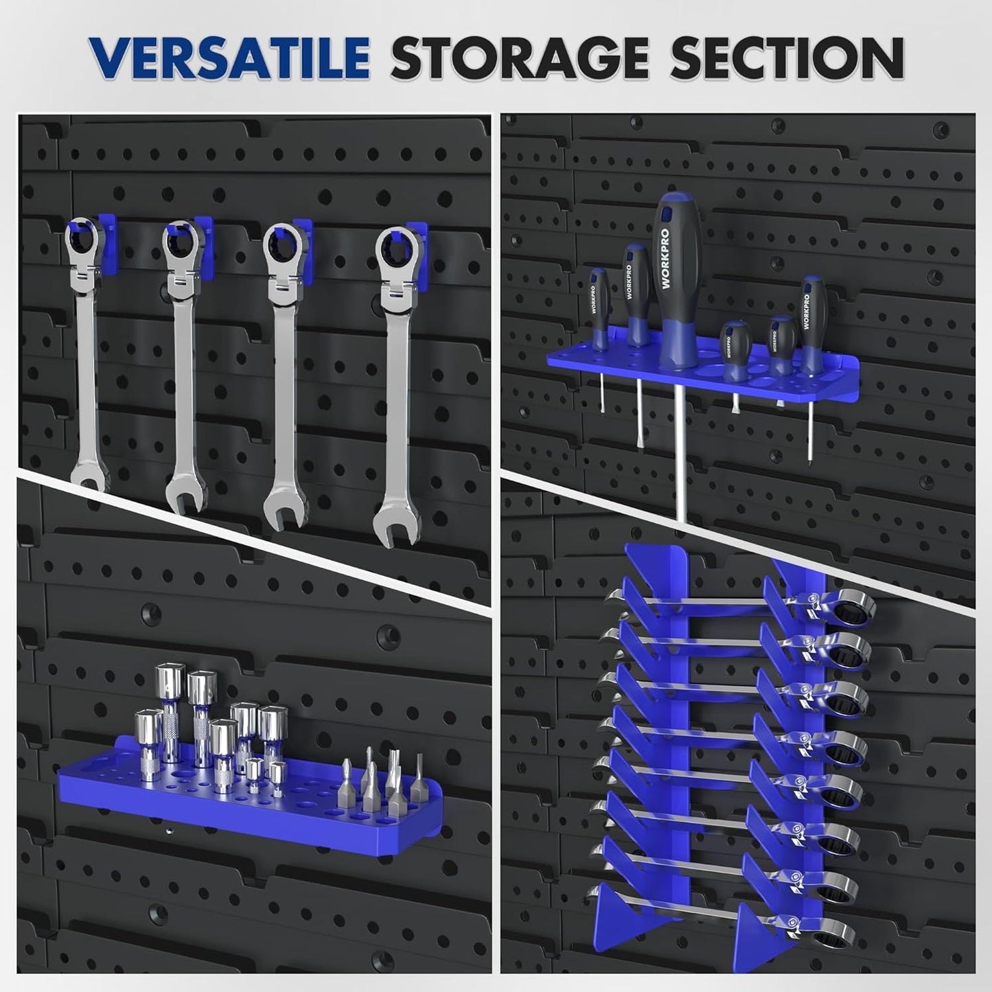 WORKPRO Pegboard Organizer Wall Mounted, 44PC Tool Storage Rack with Bins and Hooks, Peg Board Wall Organizer for Garage Organization, Workshop, Craft Room, Tool Wall Storage System