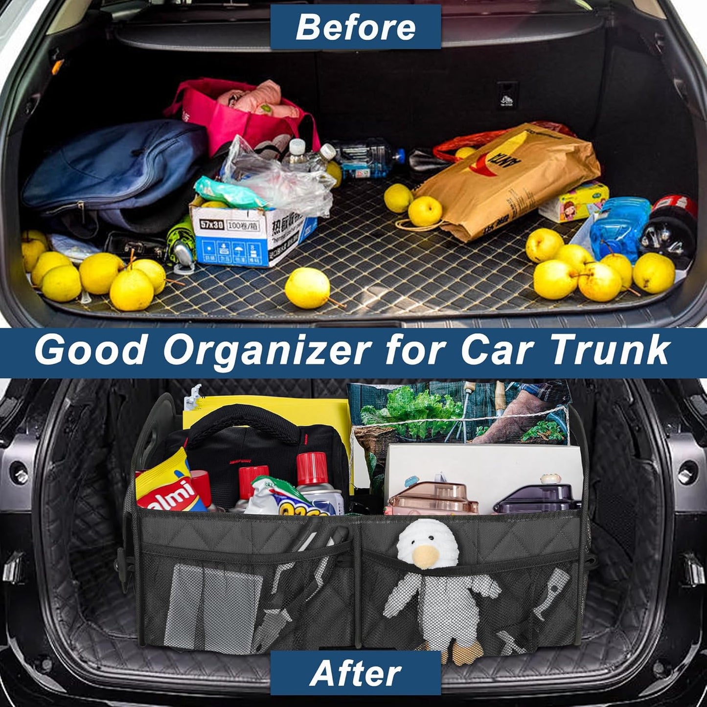 Deosk Car Trunk Organizer for SUV, Car Organizers and Storage with 6 Pocket, Car Accessories for Women/Men 70L Waterproof Polyester Trunk Organizer(Large, Charcoal)