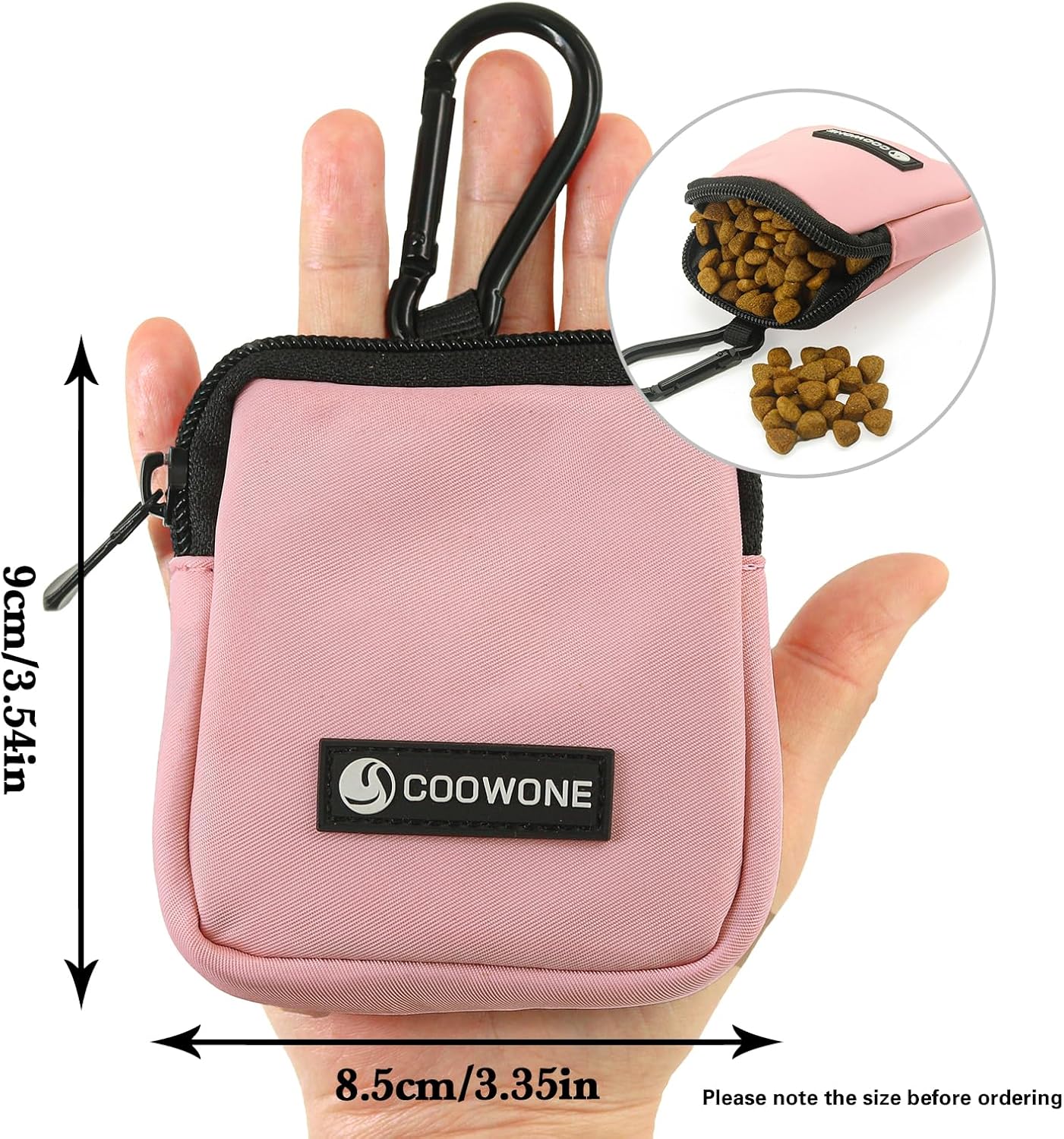 COOWONE Dog Treat Pouch 2 Pack, Waterproof, Zipper Closure, Hands Free, Black+Pink