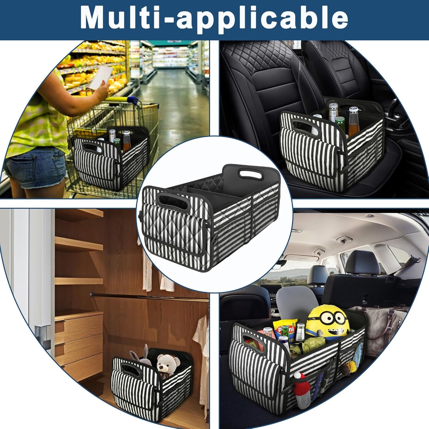 Deosk Car Trunk Organizer for SUVs, Cars and Trucks with 6 Big Pockets, Waterproof Polyester Storage Box