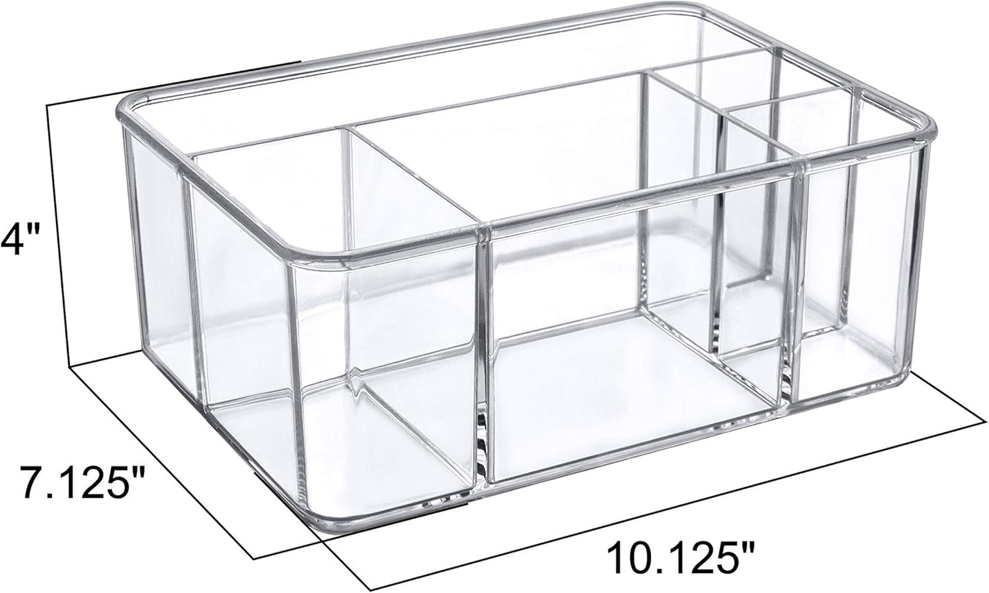 Amazing Abby - Glamour - Acrylic 5-Compartment Makeup Organizer, Transparent Plastic Beauty Supply Holder, Perfect Bathroom Vanity Storage Solution for Makeup Palettes, Makeup Brushes, and More