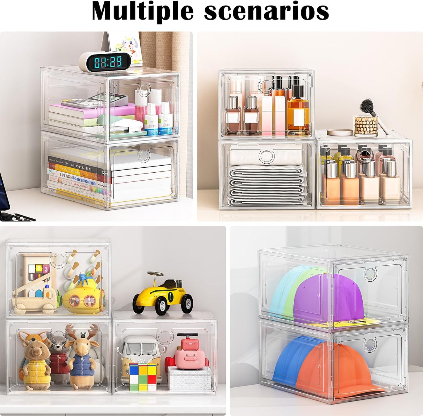 12 Pack Upgrade Harder Shoe Organizer, Shoe Storage with Magnetic Front Door, Clear Shoe Boxes Foldable Space-Saving Shoe Rack for Sneaker Boot Container, White