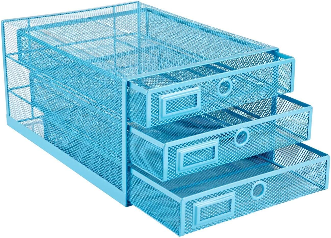 Annova Desk Organizer Wire Mesh 3 Tier Sliding Drawers Paper Sorter/Multifunctional/Premium Solid Construction for Letters, Documents, Mail, Files, Paper, Kids' Art Supplies (Blue)