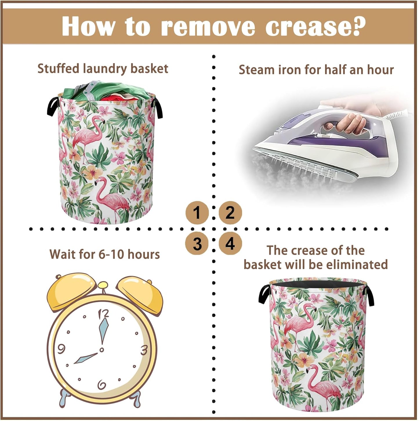 Pink Flamingo Laundry Basket,Floral Plam Collapsible Laundry Baskets with Handles,Waterproof Oxford Cloth Storage Basket 16"x20" for Bathroom/Bedroom/Dormitories