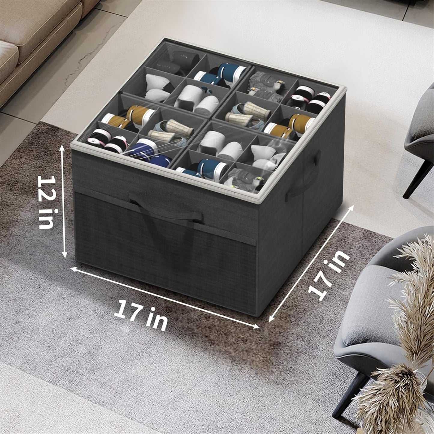 Aokeyee Shoe Organizer for Closet,2 Pack Foldable Shoe Storage Organizer Box Bin with Adjustable Dividers and Clear Cover, Fits up to 16-32 Pairs
