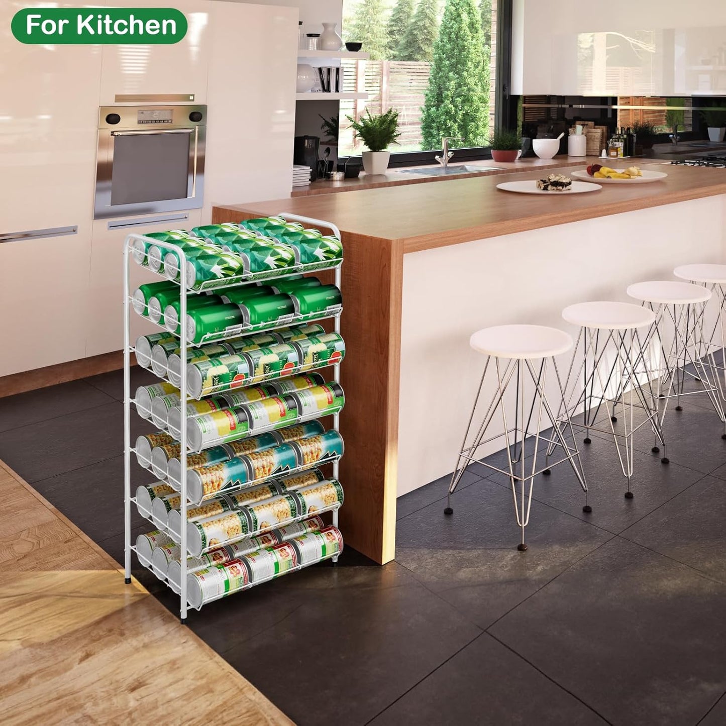 Vrisa Can Organizer for Pantry 7 Tier Canned Food Organizer Can Storage Rack Holds Up to 84 Cans Rolling Soda Soup Vegetable Can Goods Dispenser Shelf for Kitchen Pantry Cabinet, White