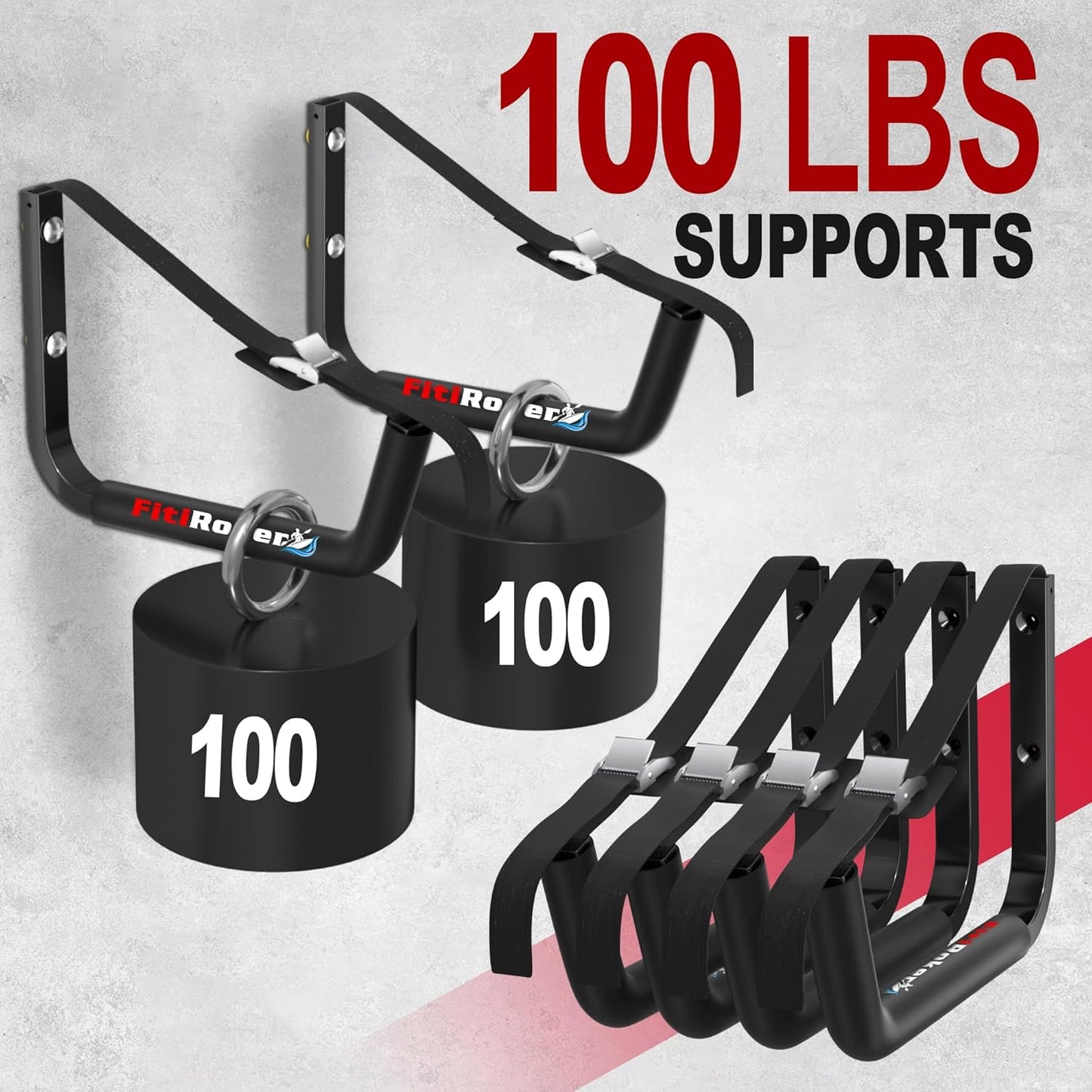 Kayak Storage Rack – 100LB Heavy Duty Kayak Wall Mount with Foam Padding & Straps | Kayak Rack for Garage, Wall Mounted Storage Hooks for Canoes, Paddle Boards, Ladders, Bikes (Square Tube)