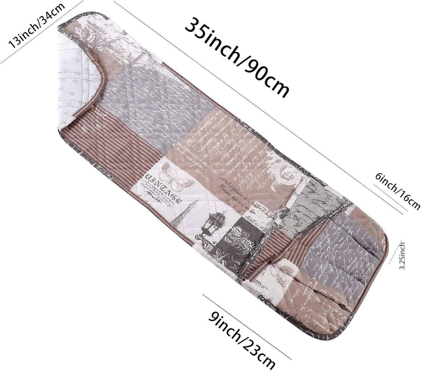 Brilliant Sunshine Paris and Toile Floral Patchwork Couch Armrest 5 Pockets Organizer, Slip Resistant Armchair Caddy, Washable Remote Controls Holder, Storage for Magazine, Tablet, 35×13", Latte Grey