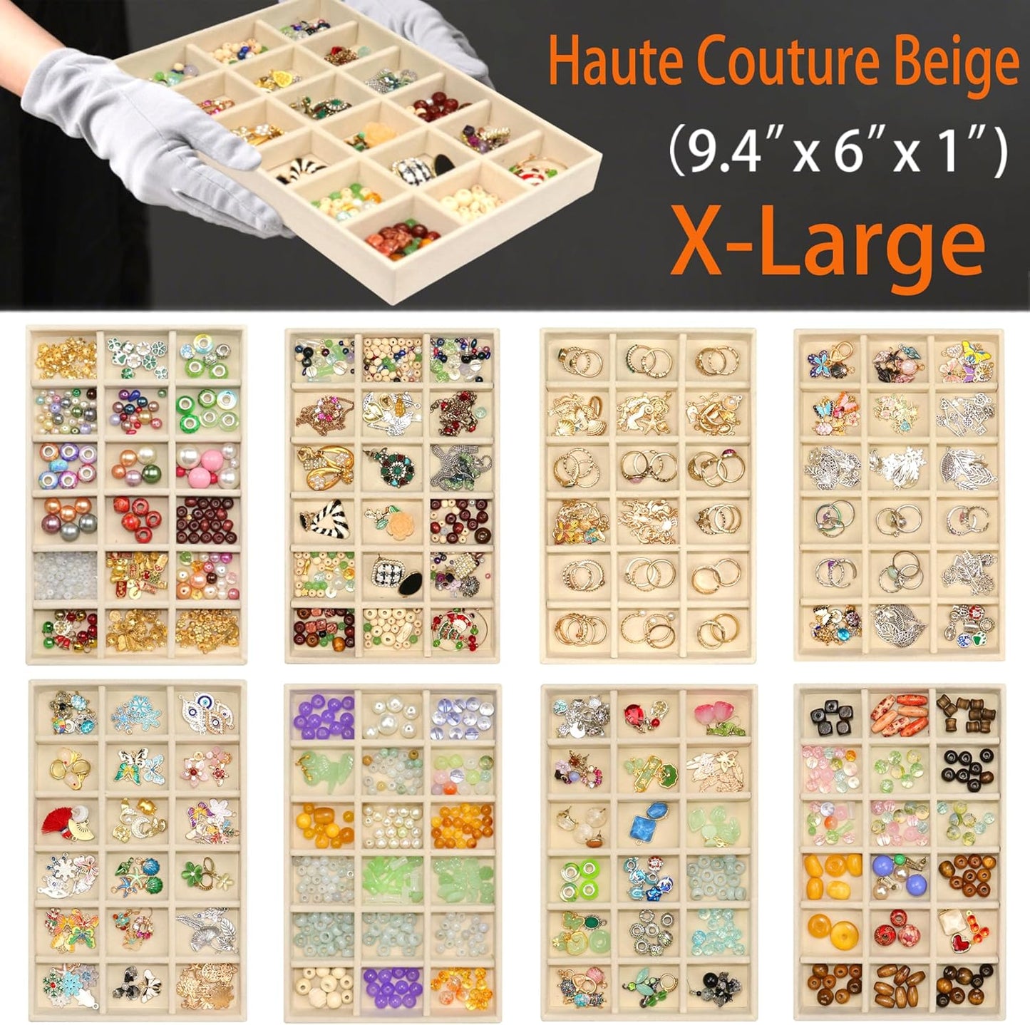 X-Large Jewelrys Tray for Drawer 8 Pack Earring Organizer Stackable Velvet Jewelry Organizer Dresser Rings Studs Earring Holder
