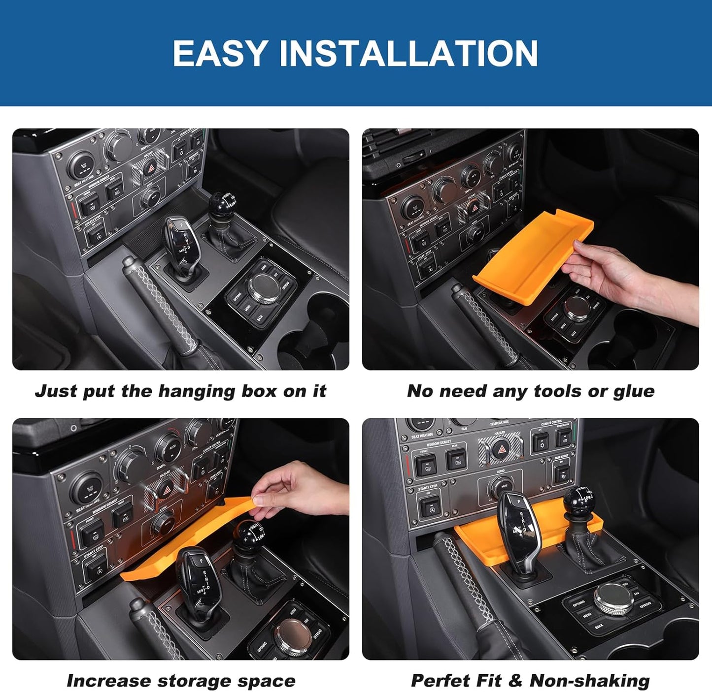 Gear Shift Center Console Front Tray Organizer Compatible with INEOS Grenadier 2020-2024, Center Console Organizer Insert Tray Accessories (Orange)