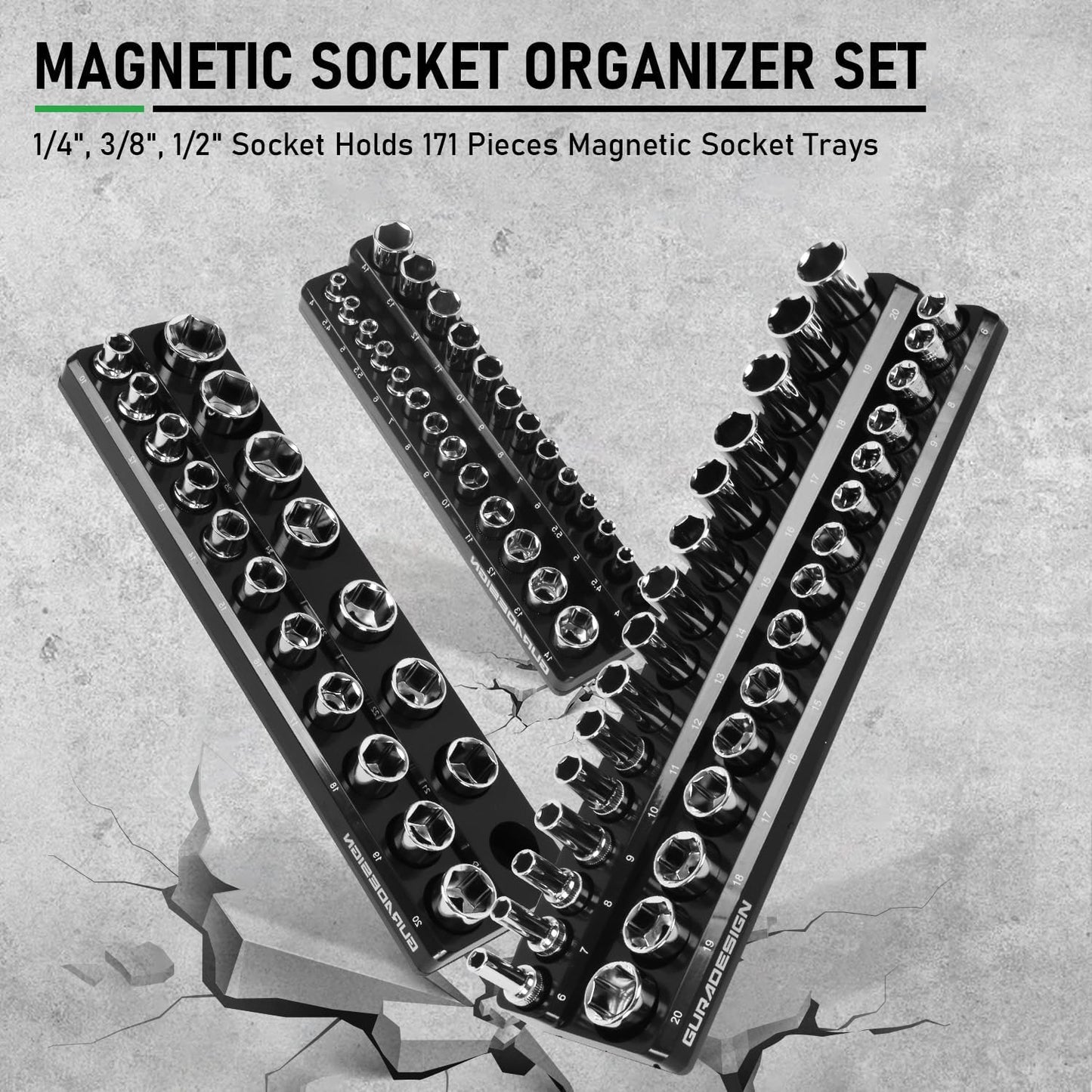 8PCS Magnetic Socket Organizer Set, Magnetic Socket Holder, 1/4", 3/8", 1/2" Metric & SAE Magnetic Socket Tools Trays.