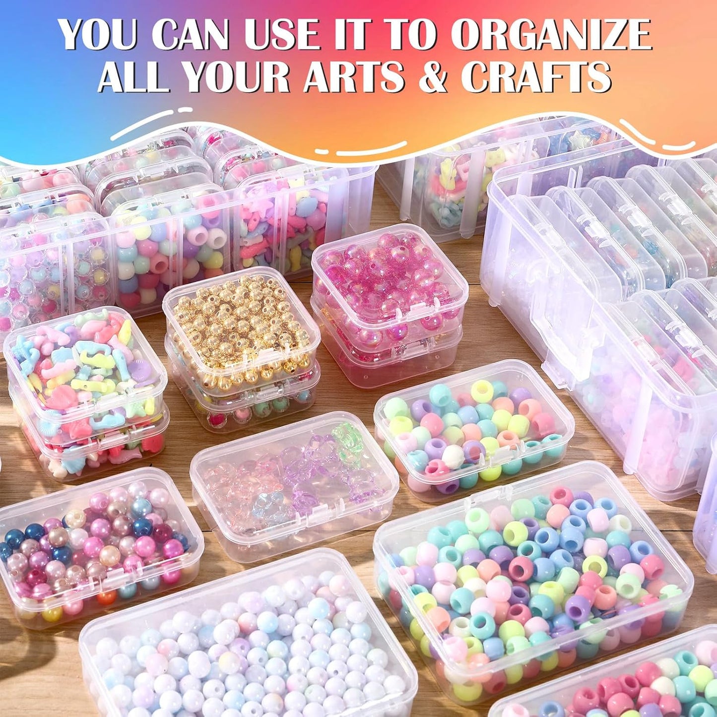 VTG Bead Organizer Box, 56 Pcs Small Plastic Containers with Lids and 3-Tier Stackable Storage Box, Clear Organizers for Jewelry Toys Craft Storage