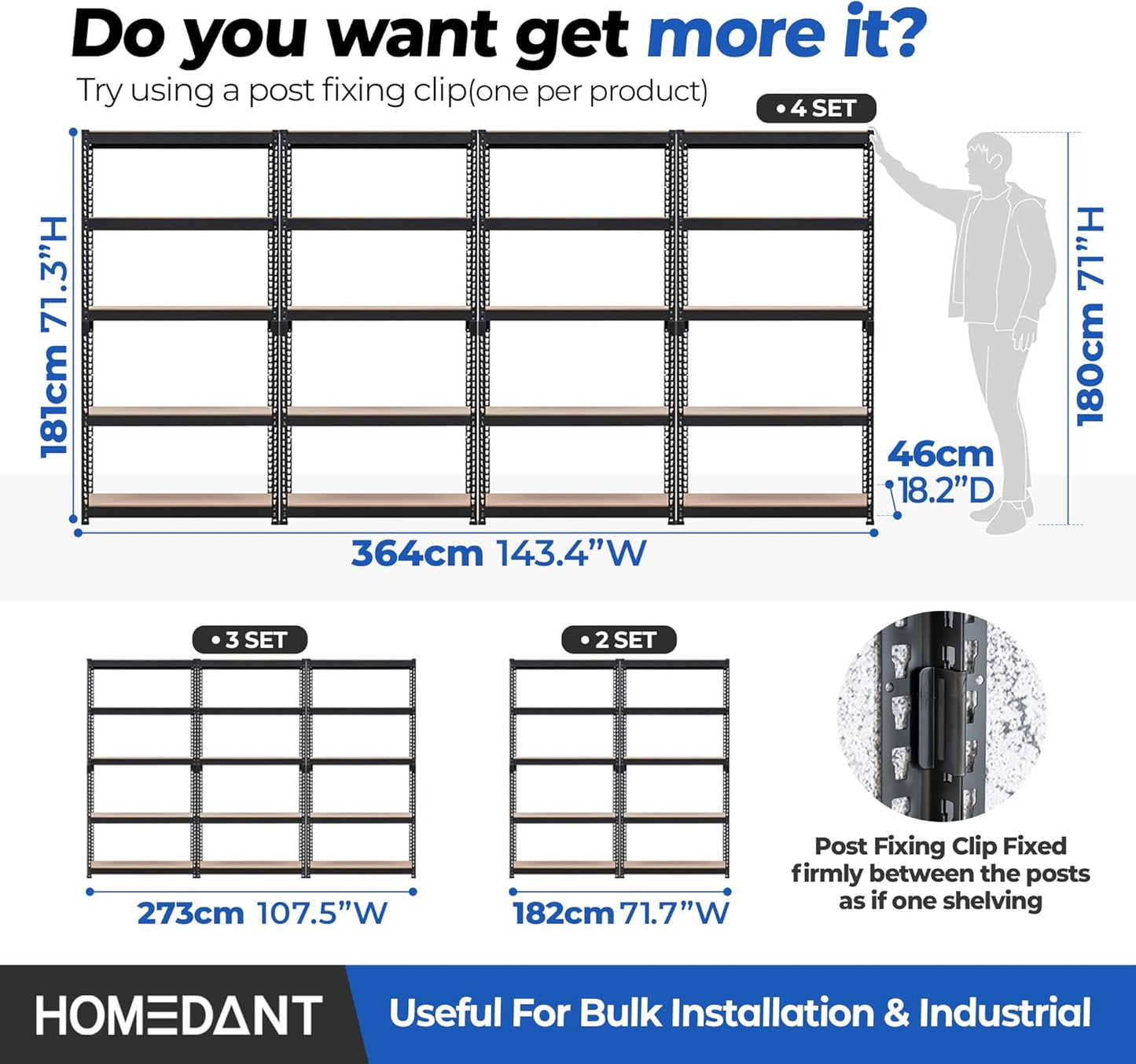 HOMEDANT 5-Tier Laminated Boltless Heavy Duty Metal Shelving Unit Adjustable Garage Storage Utility Rack Shelves Organization Multipurpose Shelf Warehouse Industrial (2, (M) 35.9" W, Black)