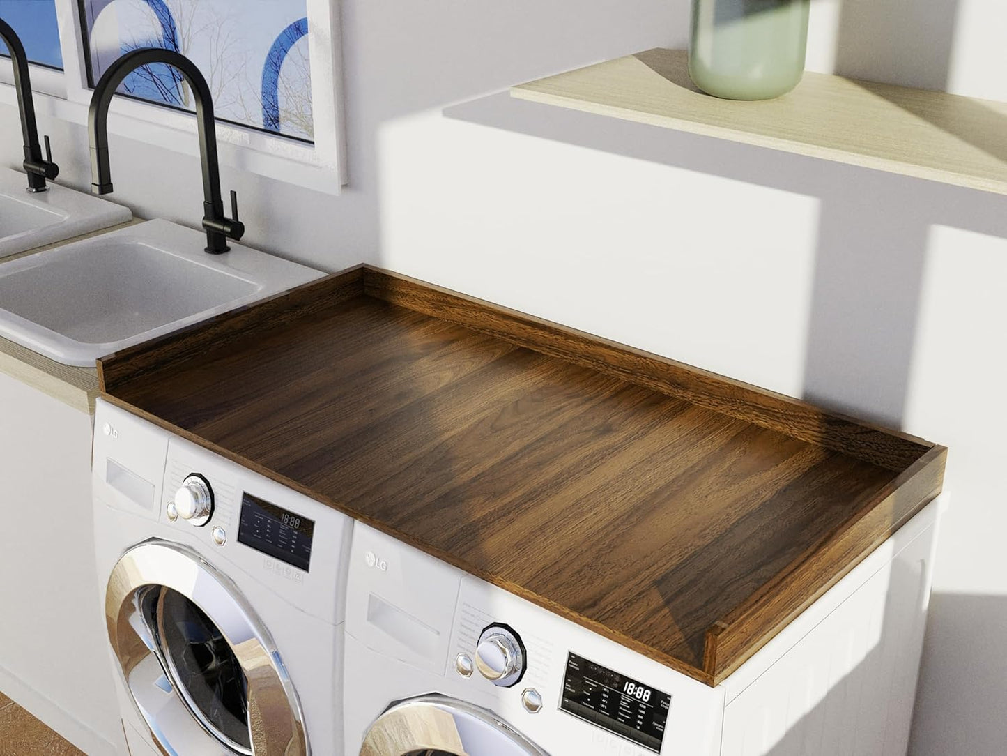 OfficeSimpli Washer Dryer Countertop, Made in USA, Non-Slip Pads, Laundry Room Wood Topper, Washer Dryer Cover for Top, Laundry Guard, Laundry Countertop (California Walnut, Standard (27.5" x 54"))