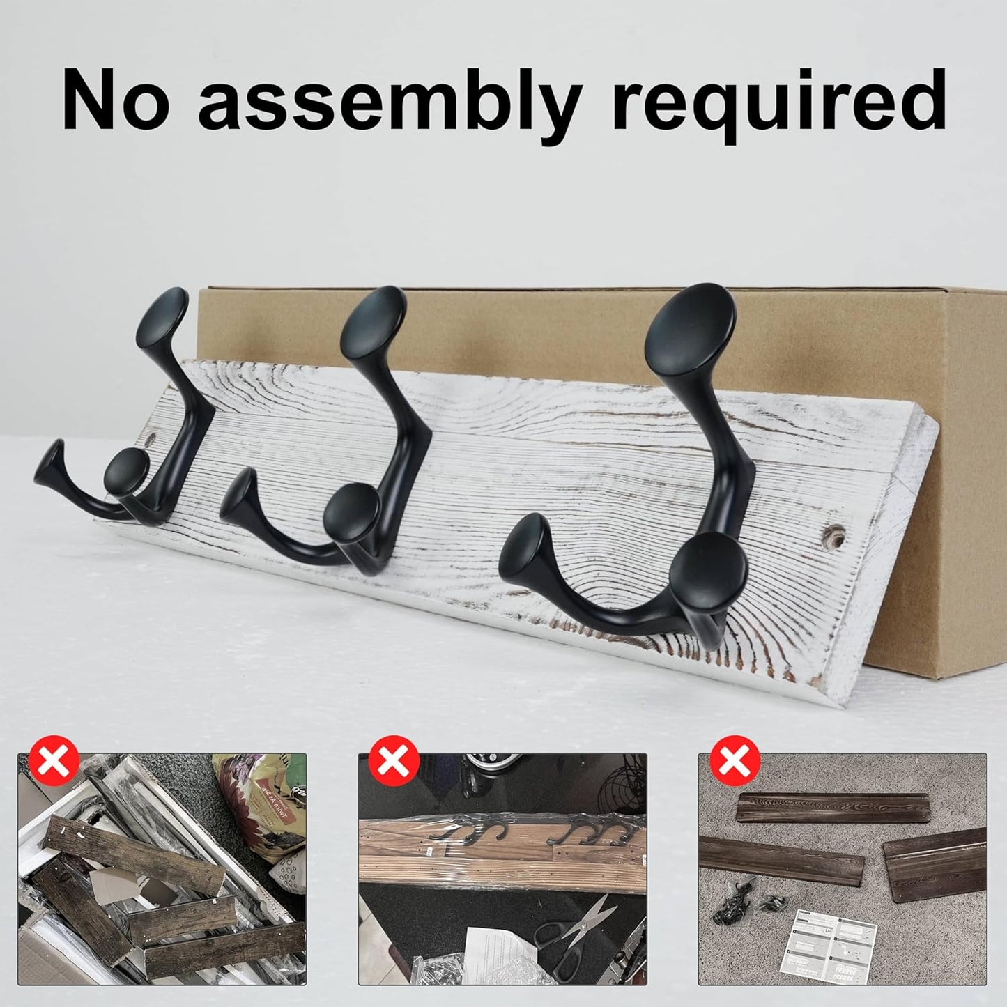 SKOLOO 17-Inch Wood Coat Rack Wall Mount with 3 Triple Hooks - Ideal for Family Entrances, Classrooms, and Pet Supplies Storage - Perfect Coat Hooks for Wall,Distressed White Wash, Pack of 2