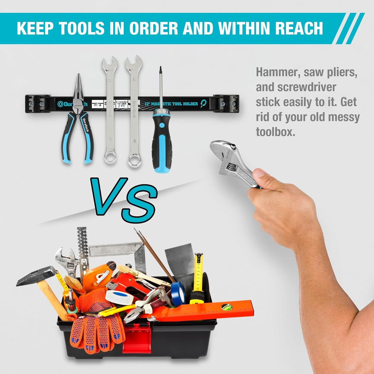 DURATECH 4 Pack 12" Magnetic Tool Holder Strip, Heavy Duty Magnetic Tool Bar, Magnetic Space Saving Tool Organizer with Mounting Screws for Garage, Workshop, Kitchen