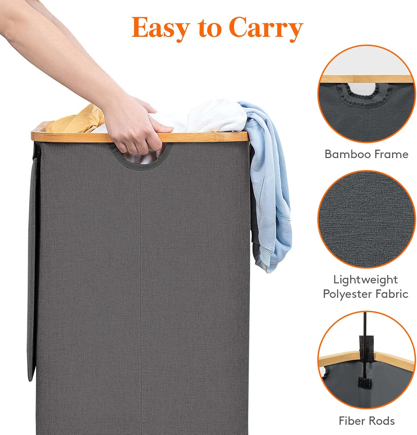 Lifewit 120L Laundry Basket with Lid, Clothes Hampers for Laundry with Bamboo Handles and A Removable Laundry Bag, Large Foldable Hamper for Bedroom, Bathroom, Dorm, Laundry Room, Dark Gray