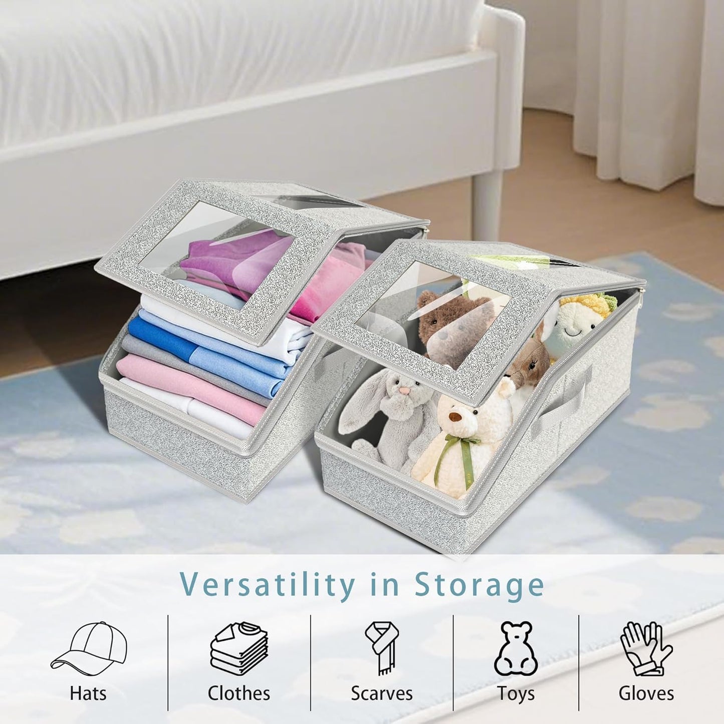 Stackable Hat Storage for Baseball Caps, 2 PCS Hat Storage Boxes for Closet, Holds up to 30 Caps with Cardboard, Hat Organizer for Women & Men(Two Clear Window) (Grey)