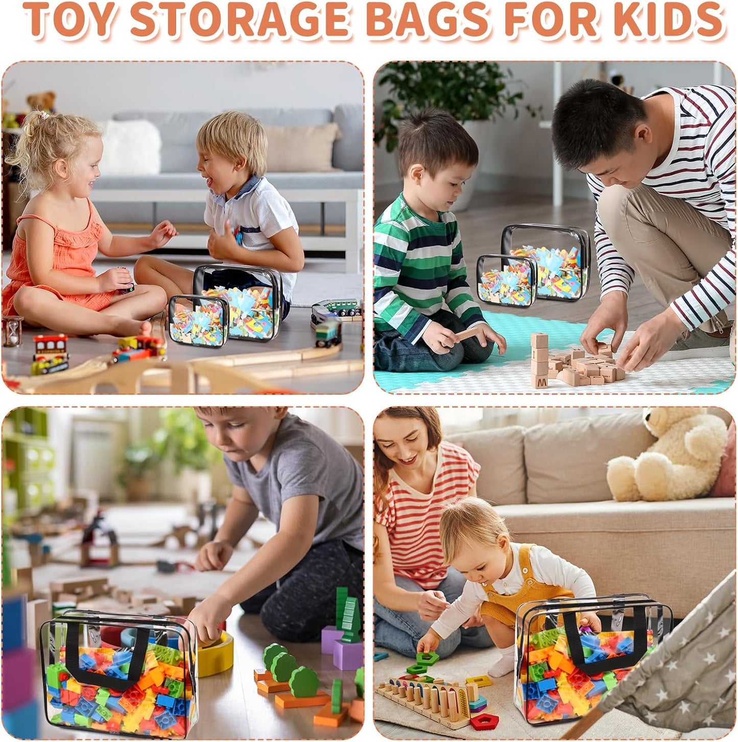 18 Packs Toy Storage Bags with Labels, Clear PVC Puzzle Storage Bags, Waterproof Travel Toy Organizer Bags with Zipper for Building Blocks Kids Books (3 Size)