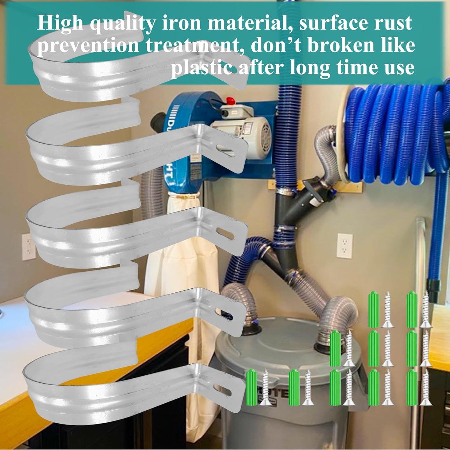 Dust Collection Hose and Pipe Holder Adjustable Hangers Bracket, Don’t Broken Like Plastic After Long Time, Durable Spray Iron, 5 PCS (Sliver, 4 Inch)