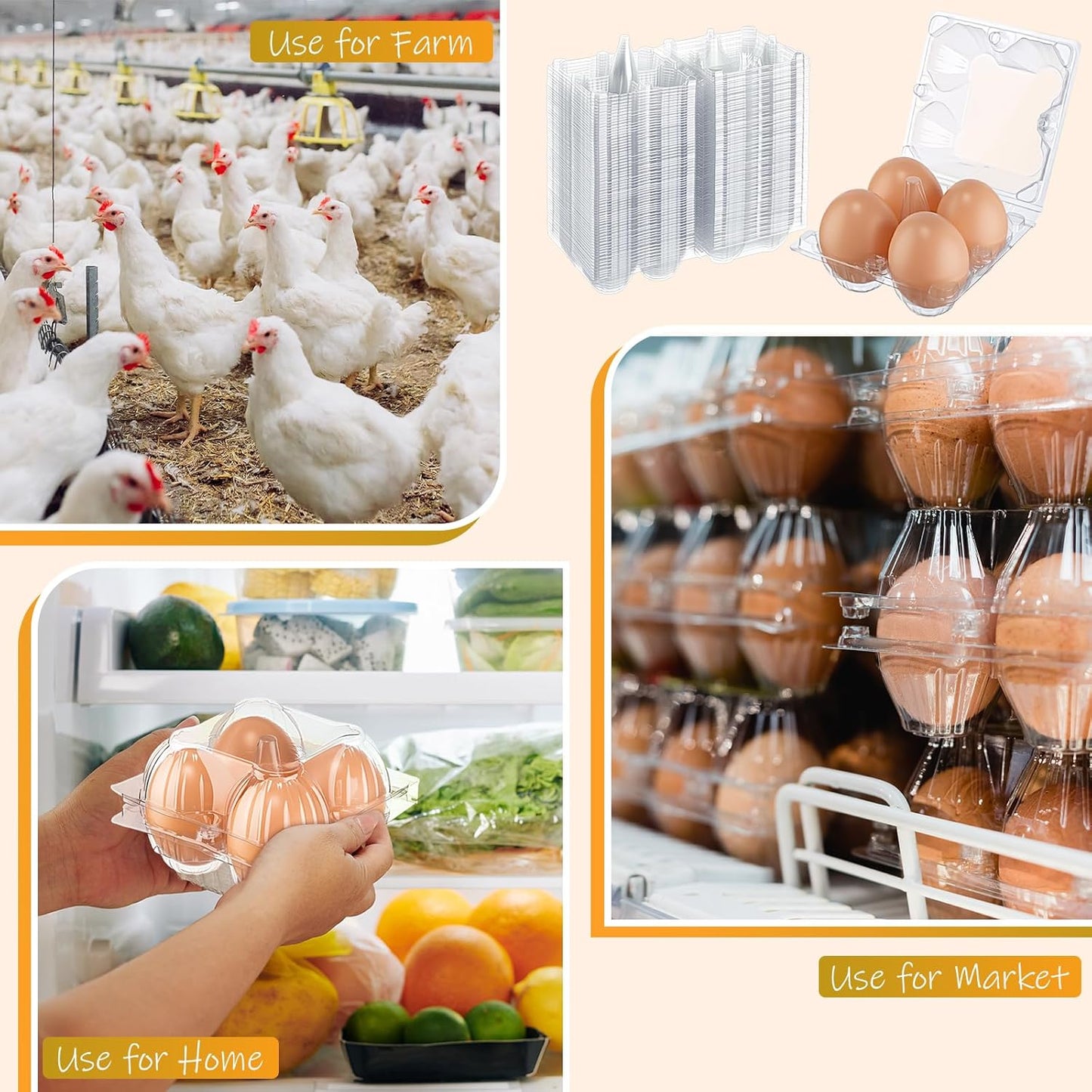 Zubebe 200 Pieces Clear Egg Cartons Plastic Egg Cartons Bulk Empty Chicken Egg Tray Holds Securely Clear Blank Egg Cartons for Chicken Farm Business Market Home Refrigerator Storage(2 x 2 Grids)