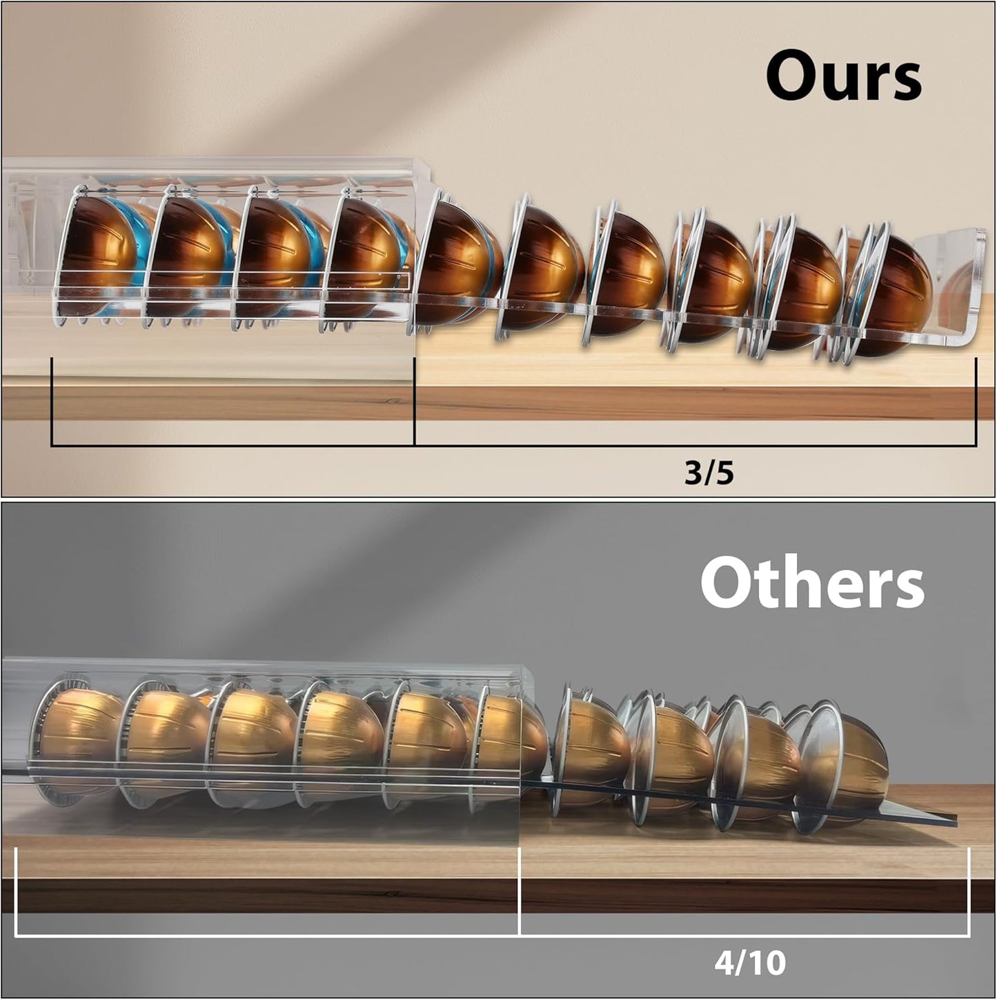 Clear Acrylic Coffee Pod Drawer for Nespresso Vertuo – 40-Pod Double-Sided Pull-Out Organizer
