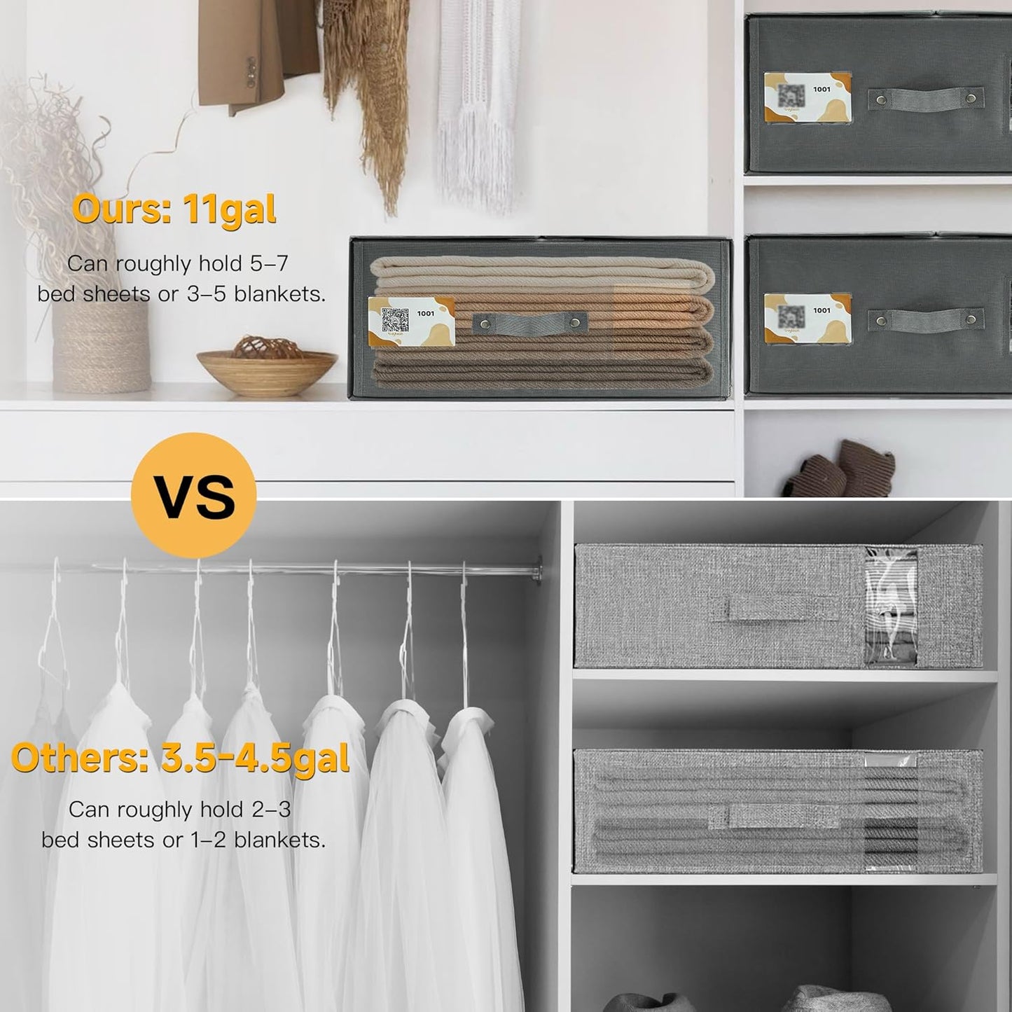 2 Pack Large Sheet Organizers and Storage with Smart Labels,Linen Closet Foldable Bed Sheet Organizer Storage Box with Window for Home Storage Blanket Clothing Closet,Queen & King Size,Grey