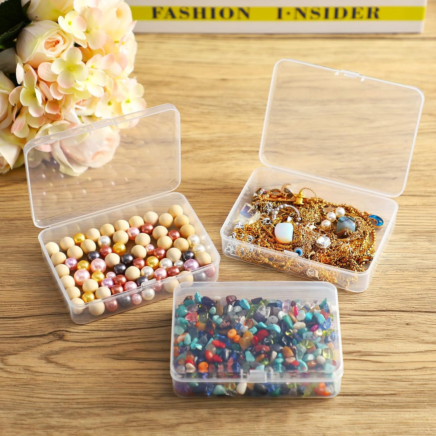 SATINIOR 48 Packs Clear Small Plastic Containers Transparent Storage Box with Hinged Lid for Small Items Crafts Jewelry (4.4 x 3.3 x 1.2 Inch)
