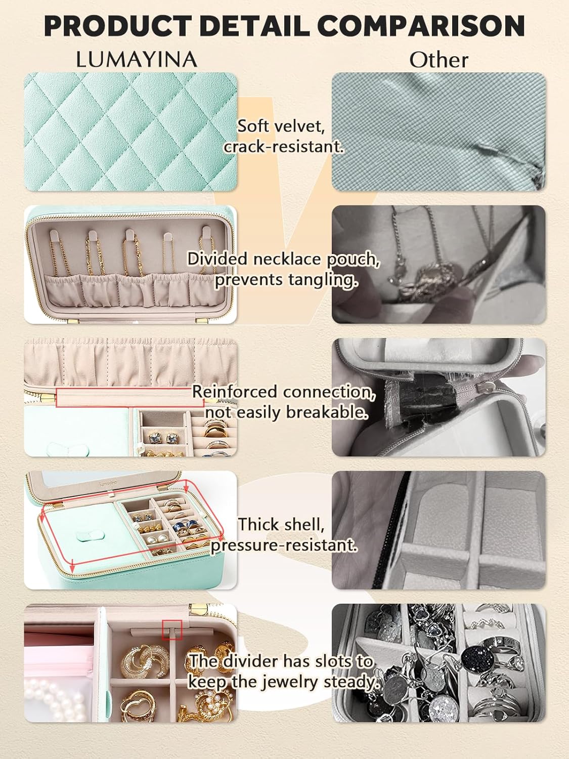 Velvet Travel Jewelry Box with Large Mirror, Double-Layer Jewelry Organizer Case for Women and Girls, Portable Storage Case with 6 Anti-Tarnish Bags Gift Ready for Her (Mint Green)