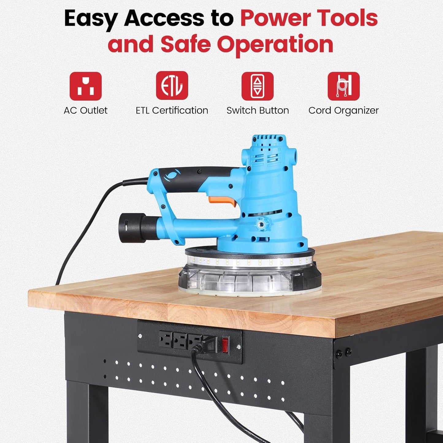 Workbench with Wheels 48 Inch Adjustable Height Work Table with Under Table Shelf, Pegboard, Power Outlets Work Bench for Garage, Home, Office, Workshop