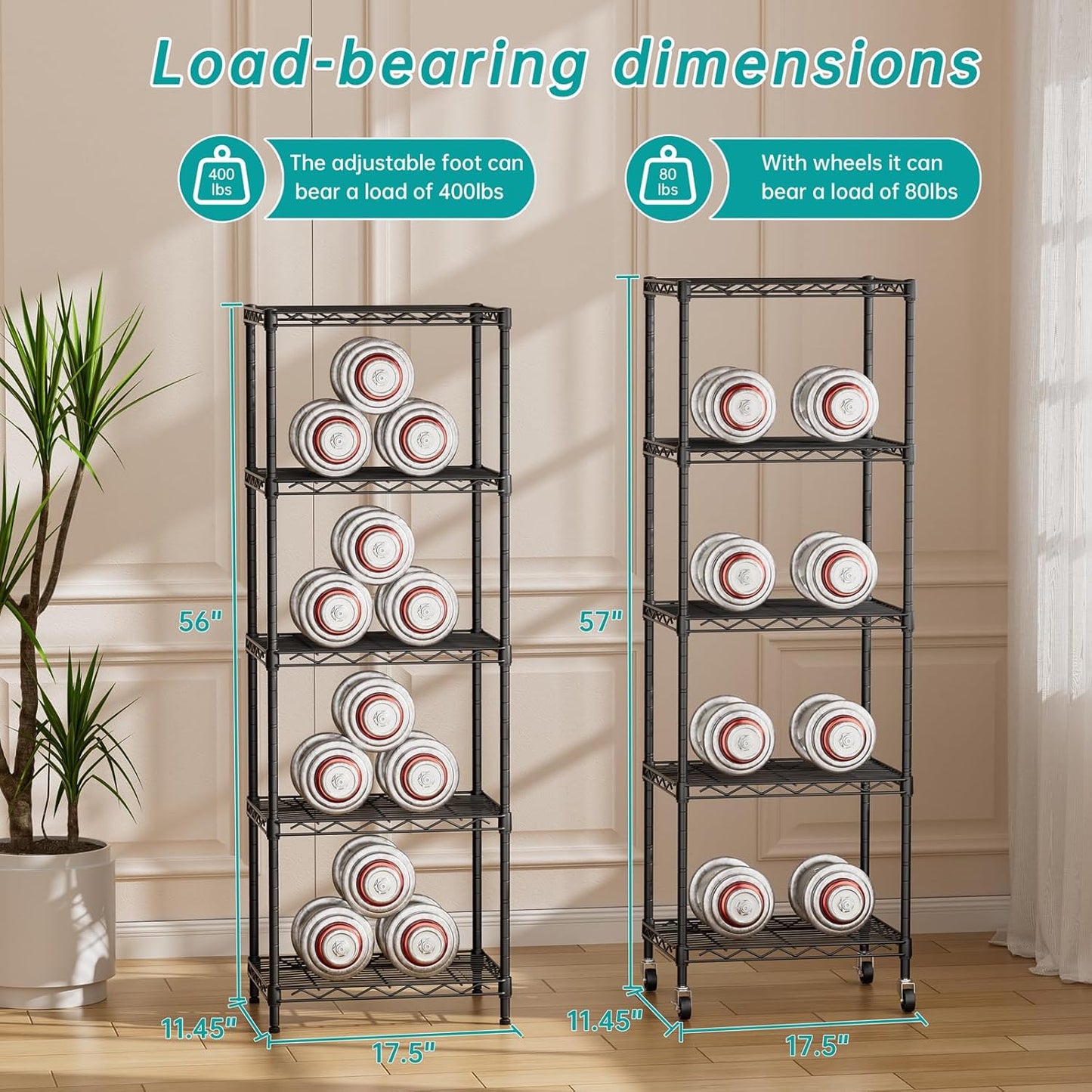SINGAYE Shelf Closet Wire Shelving:Adjustable Metal Unit for Laundry Room Organization Bathroom Kitchen Home Storage with Wheels Small Pantry Rack Shelves