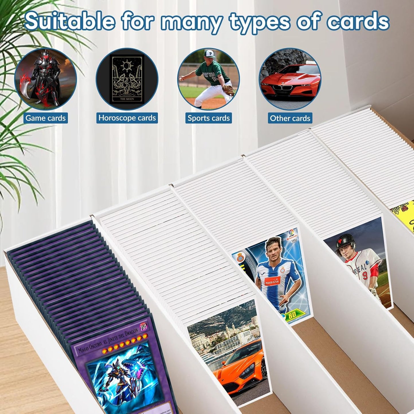 6 Pack Card Storage Box, 3700 Count Trading Card Storage Box White Sports Storage Card Box Organizer Sorting Tray Cards Sleeve Cases Box for Storing Protecting and Organizing Soccer Cards