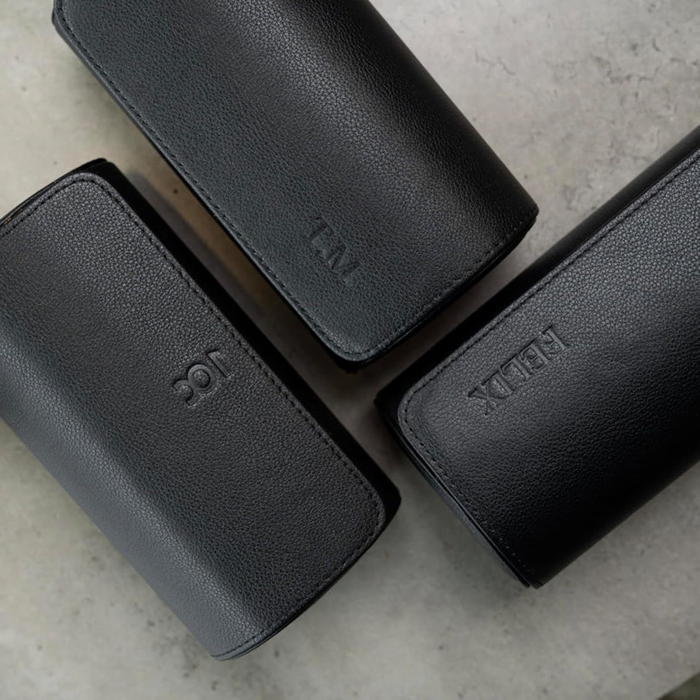 DailyWatch | Personalized Watch Roll Travel Case For 2 Watches - Handmade Genuine Leather Travel Case With Custom Engraving of Name or Initials - Black Orange