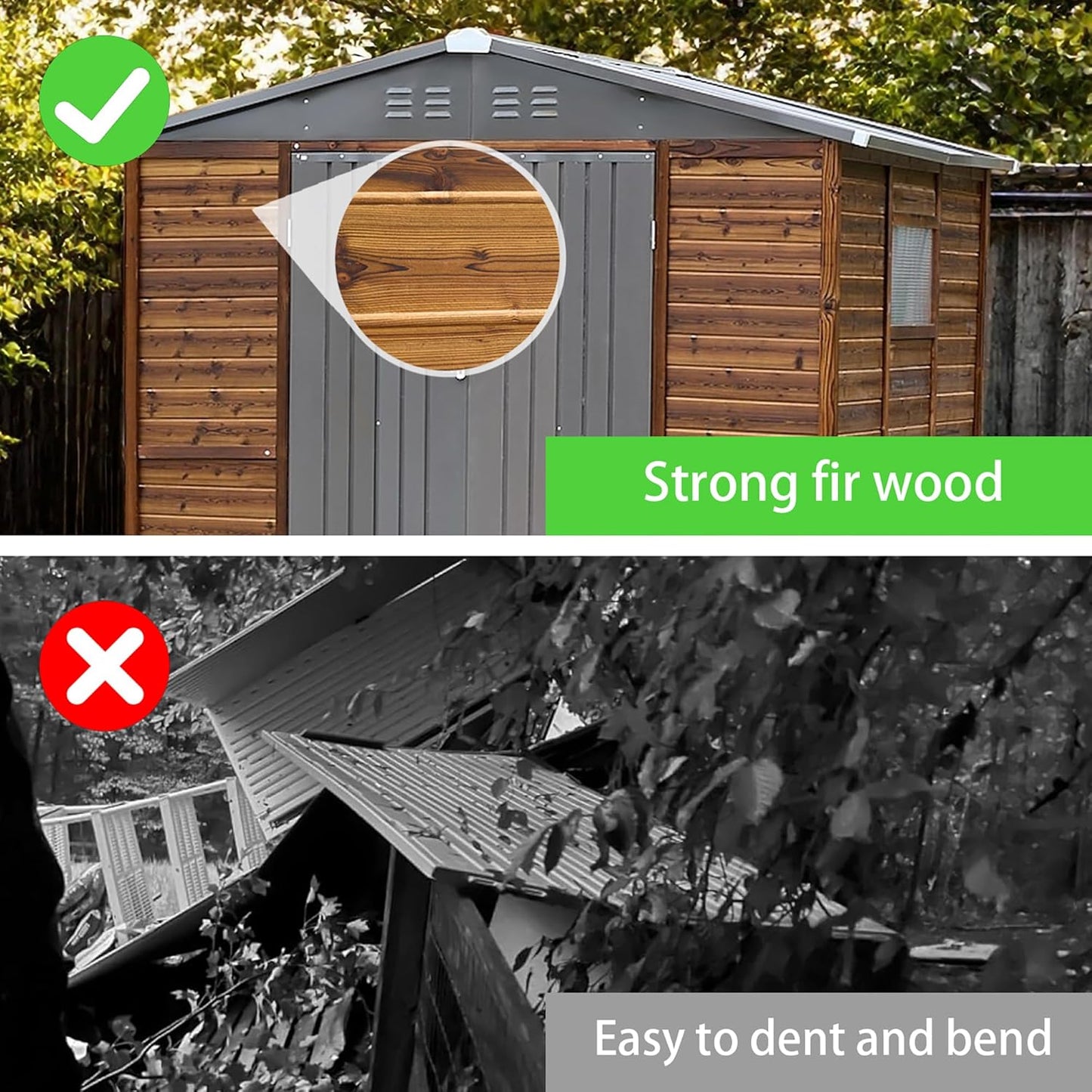 8x6 FT Outdoor Storage Shed, Wood Metal Utility Tool Shed Storage House with Door and Lock, Wooden Sheds Outdoor Storage for Garden,Patio,Lawn,Poolside