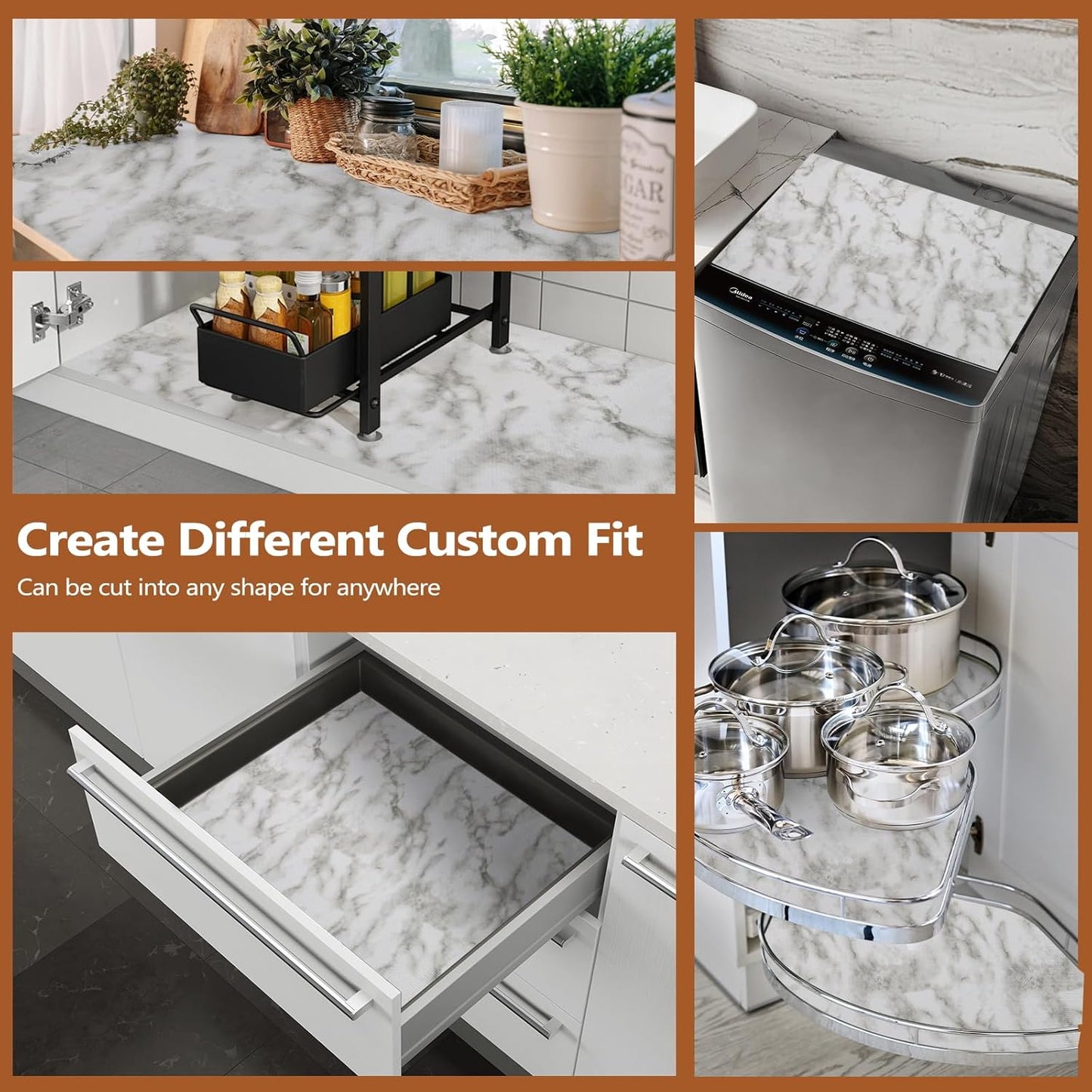 Drawer and Shelf Liner for Kitchen Cabinets, Non-Adhesive Strong Grip Thickened Cabinet Liners for Shelves, Non-Slip Mats Shelving Paper Protect Cupboard, Dresser, Pantry | Marble, 23.6" x 20FT