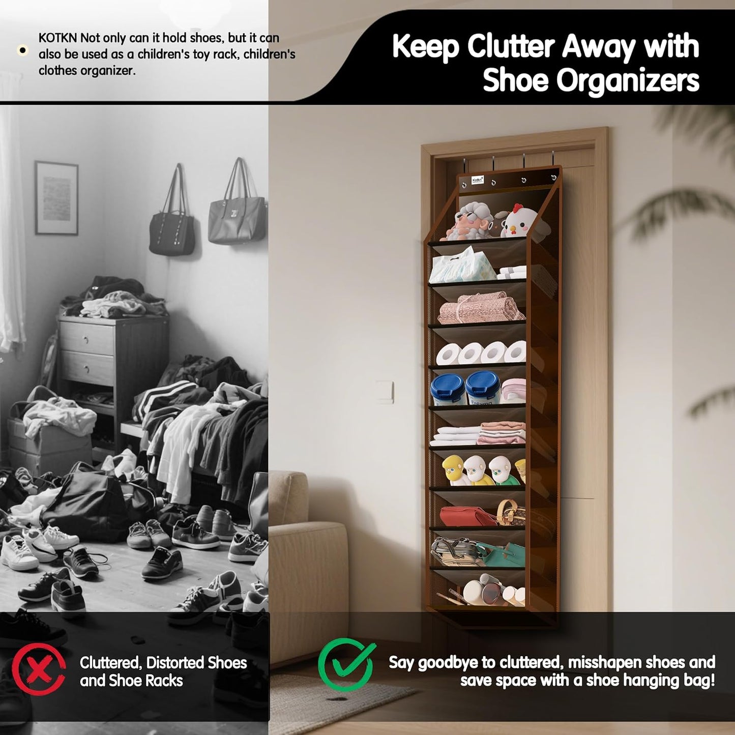 10 Tier Over The Door Organizer - Heavy Duty Hanging Storage Rack with Sturdy Oxford Fabric, Holds 20+ Pairs of Footwear, Boots & Sneakers, Saves 50% Closet Space (Dark Curry)