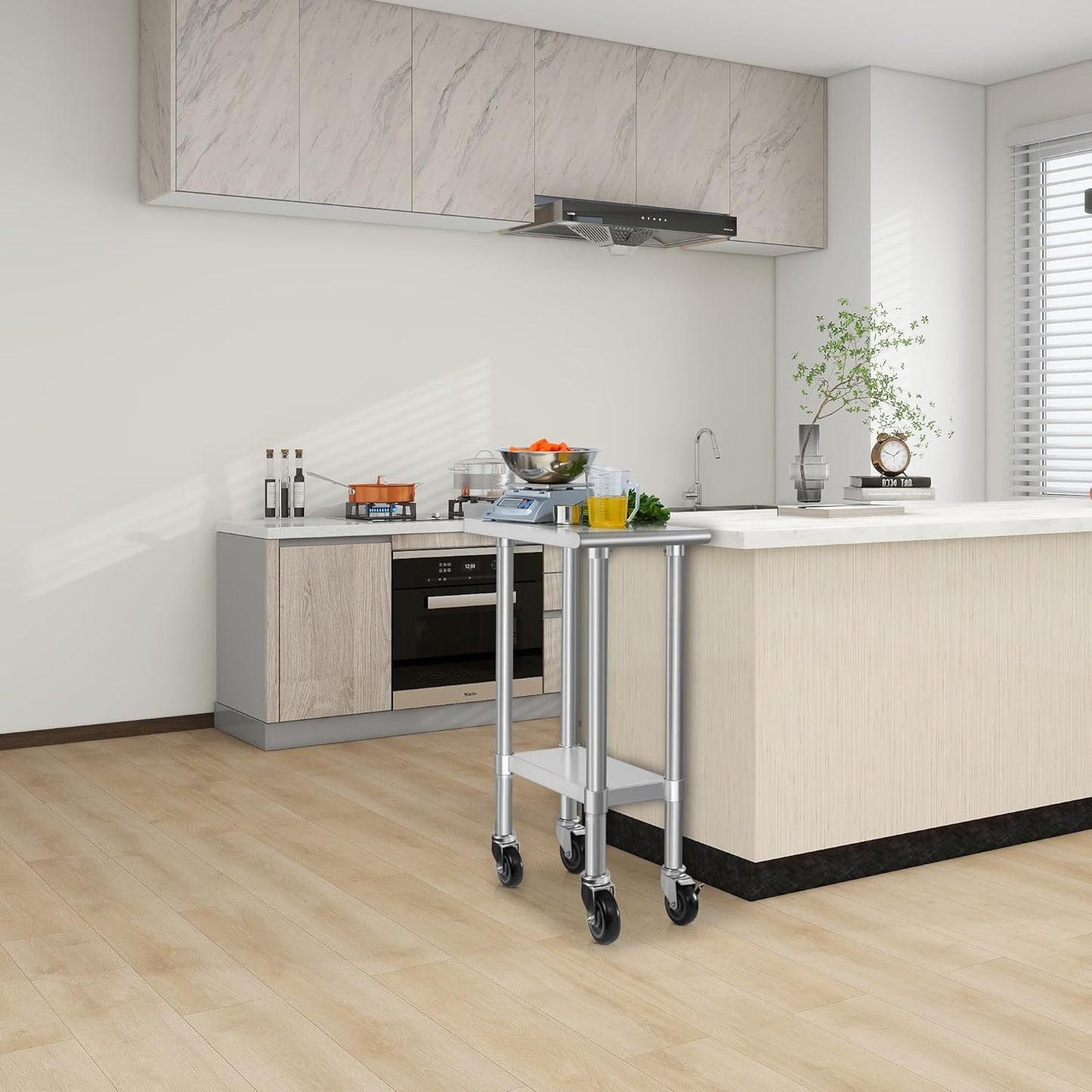 HARDURA Stainless Steel Commercial Work Table with Wheels Prep & Work Metal Table 24×12 Inches Heavy Duty NSF with Casters and 2" Backsplash