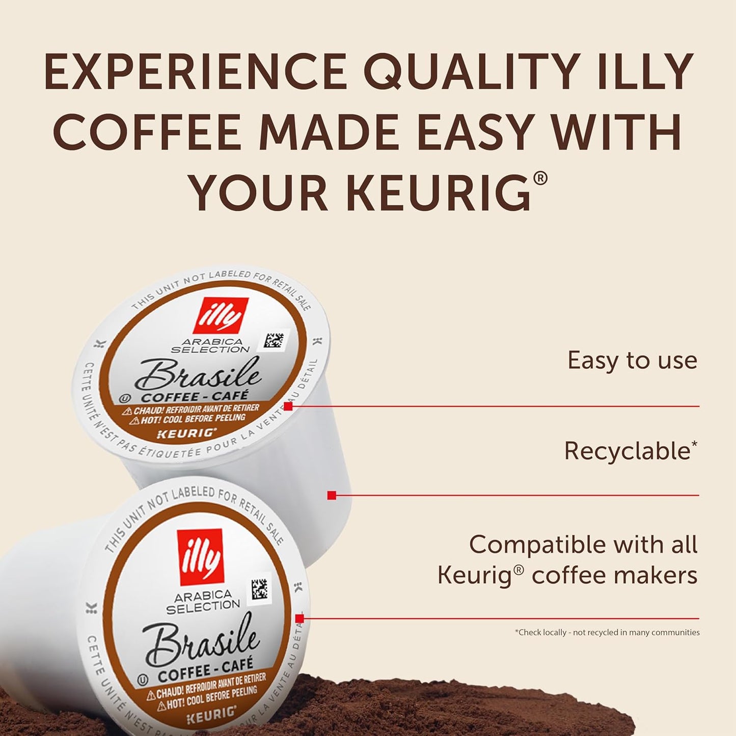 Illy Coffee K Cups - Pods For Keurig Machines – Brasile Bold Roast – Notes of Caramel – Intense & Full-Flavored Flavor - No Preservatives – 10 Count, 6 Pack