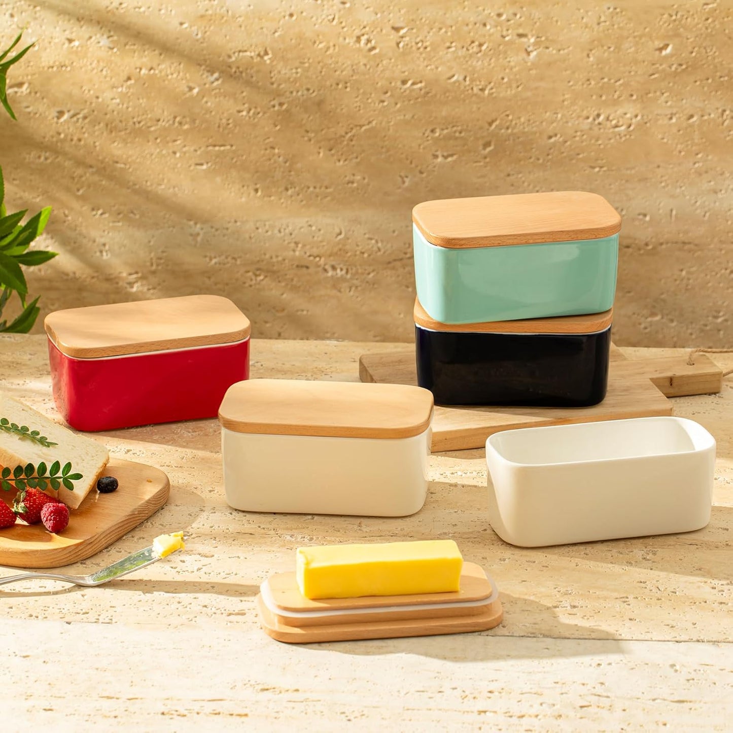 Sweese Large Butter Dish with Lid for Countertop, Airtight Butter Keeper Holds Up to 2 Sticks of Butter, Porcelain Butter Container for Kitchen Decor and Accessories for Kitchen Gift, Turquoise