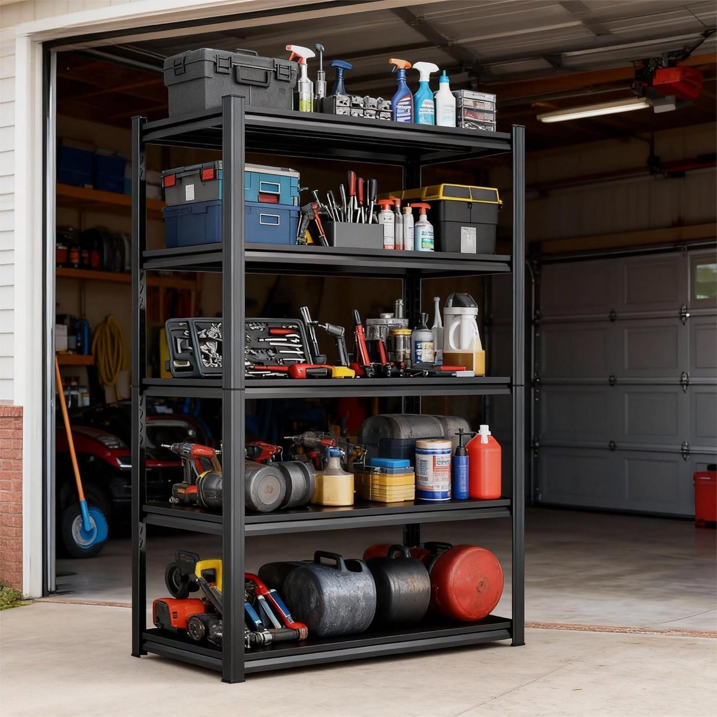 Metal Garage Shelving Unit ,5-Tier Garage Storage Shelves Heavy Duty 40''W*18''D*78''H,Adjustable 3020 lbs Shelf, Upgraded Reinforced Double-Layer Columns for Basement Kitchen Laundry room Pantry Rack