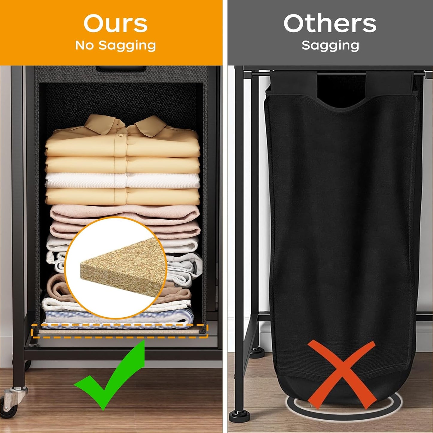 HOMEIJU Laundry Basket with Wheels, Rolling Laundry Hamper Organizer with Large Desktop, Laundry Sorter with 6 Pull-Out and Removable Laundry Bags, Metal Frame, Rustic Brown and Black