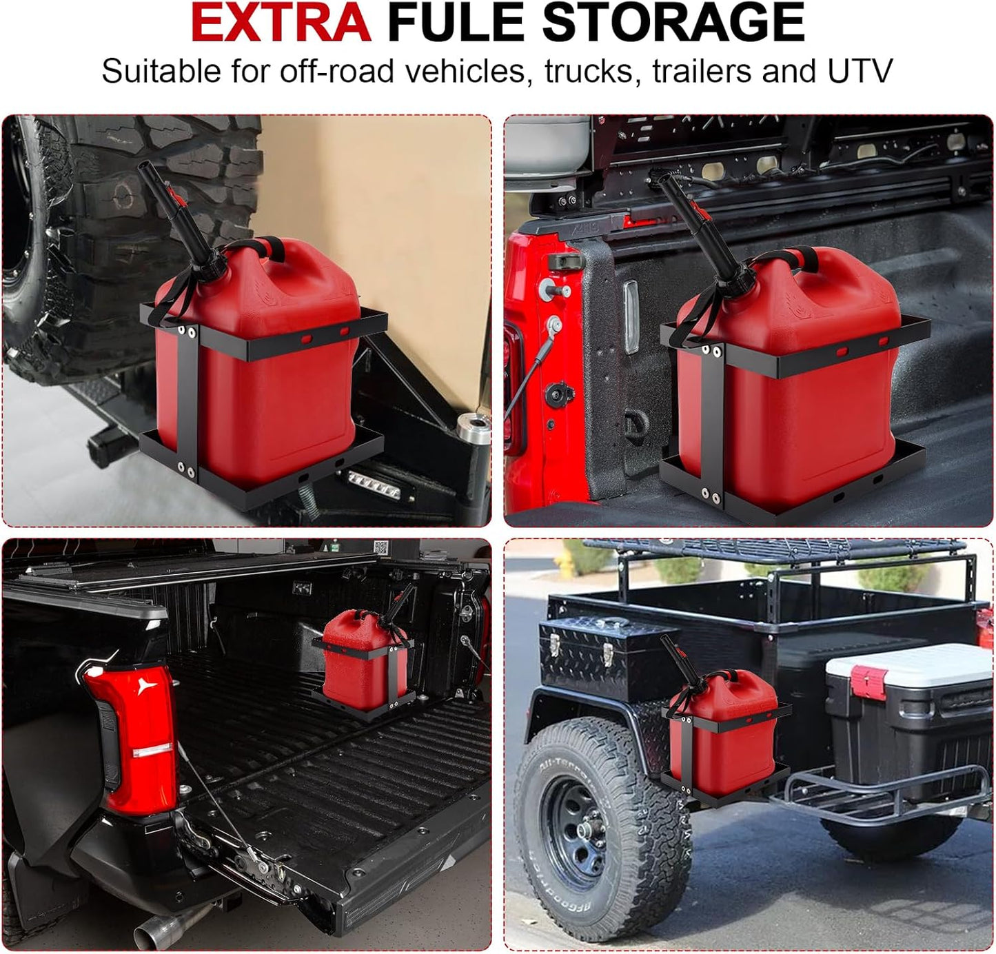 5 Gallon (20 Liter) Gas Can Holder with One Securing Strap, Cold-forged Steel Fuel Tank Mounting Rack Bracket Compatible with Midwest Gas Can