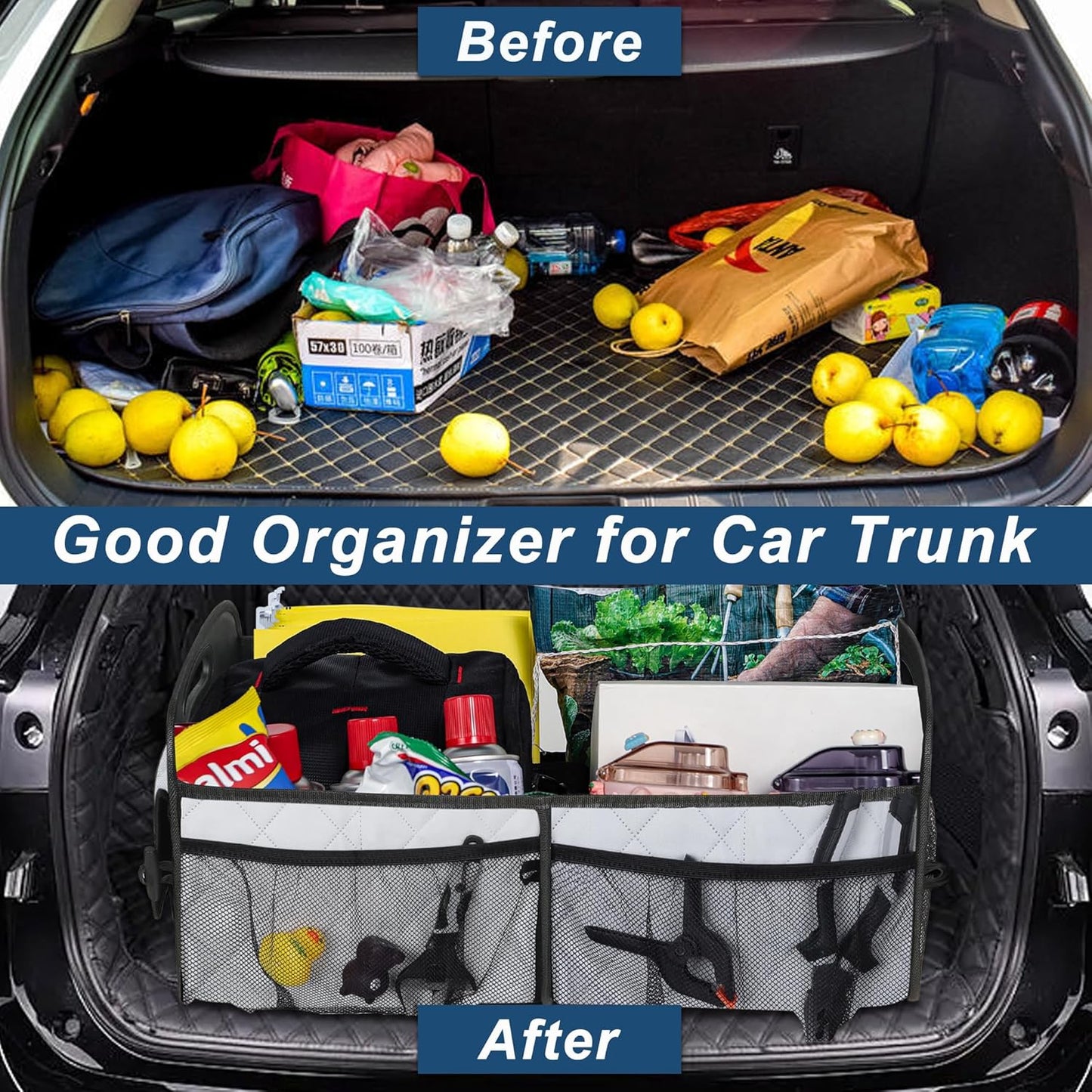 Deosk Car Trunk Organizer for SUV, Car Organizers and Storage with 6 Pocket, Car Accessories for Women/Men 70L Waterproof Polyester Trunk Organizer(Large, Beige)