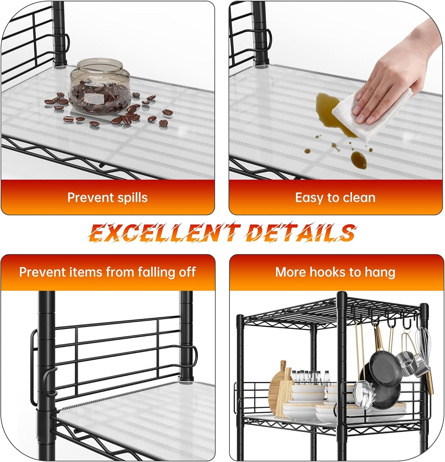 5 Tier Metal Shelving Unit Pantry Storage Shelves with Side Blockers Adjustable Metal Wire Shelf with Hooks & Shelf Linker Standing Storage Rack for Kitchen Pantry Bathroom Closet,13.8"Dx21.7"Wx59.1"H